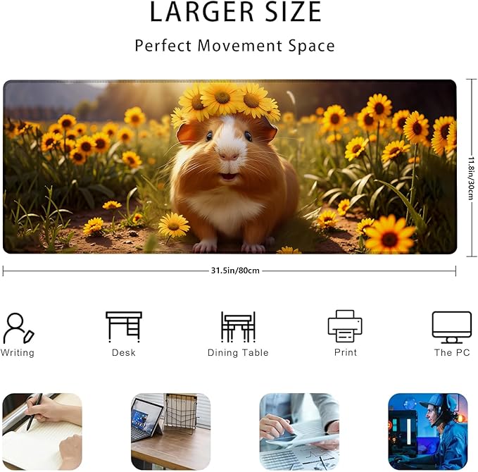 Cute Guinea Pig Gaming Mouse Pad Gifts 31.5" x 11.8", Non-Slip Rubber Base MousePads for Computers Laptop School Office Home Accessories Decor, Mouse Pad, Keyboard Desk Mat