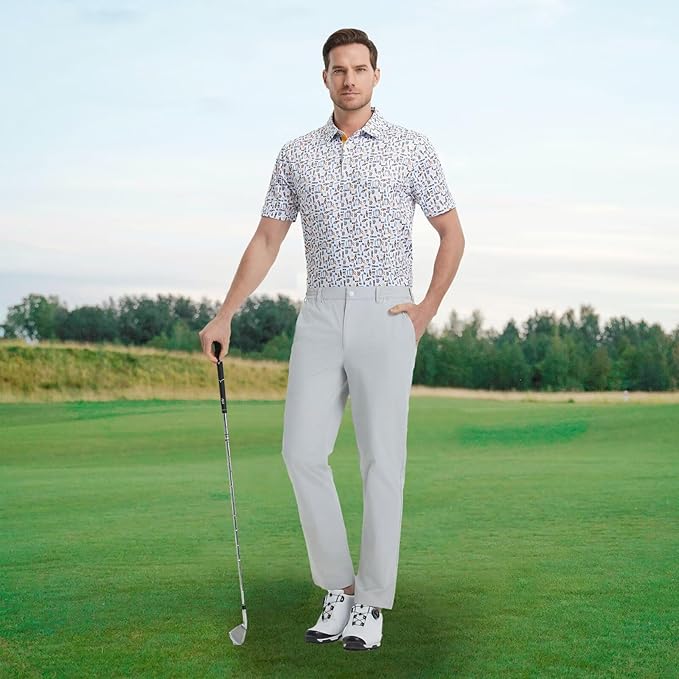 M MAELREG Mens Golf Shirt Short Sleeve Dry Fit Print Moisture Wicking Performance Patterns Collared Polo Shirt