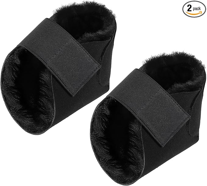 2 Pcs Heel Protectors for Pressure Sores Sheepskin Heel Pads Soft Foot Cushions Pad Protectors Adjustable Foot Pillows with Securing Strap for Bed Sore Ankle Ulcers(Black)