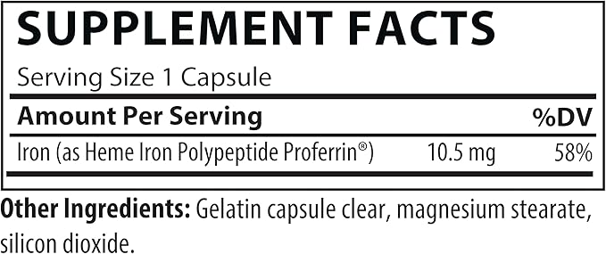 Proferrin Clear Heme Iron Supplement, 90 Capsules- Superior Absorption, Easy on The Gut, Natural, Made in The US