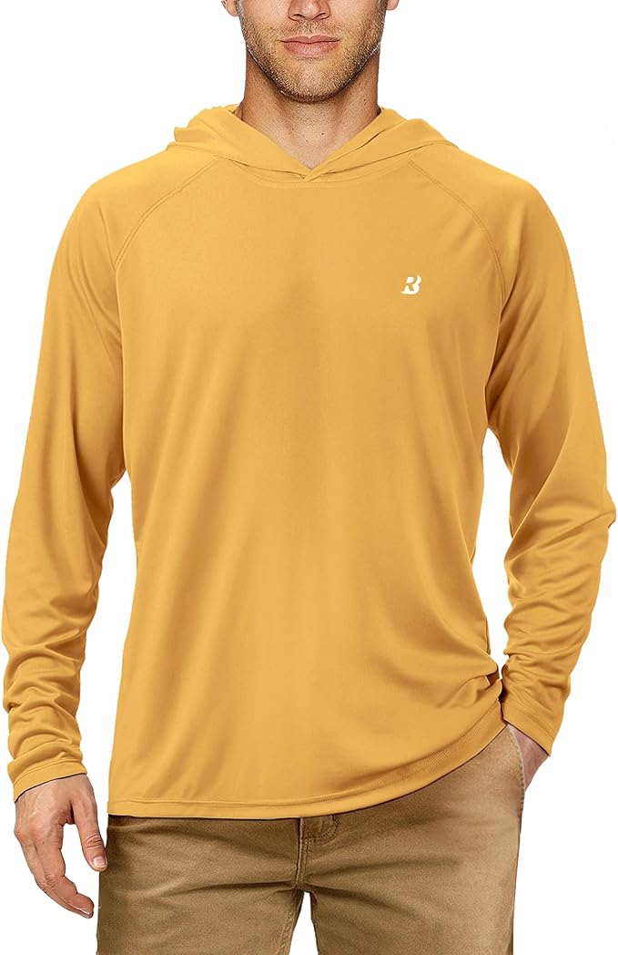 Roadbox UPF 50+ Fishing Shirts for Men, Long Sleeve UV Sun Protection Hoodie, Outdoor Hiking Running Swimming Rash Guard