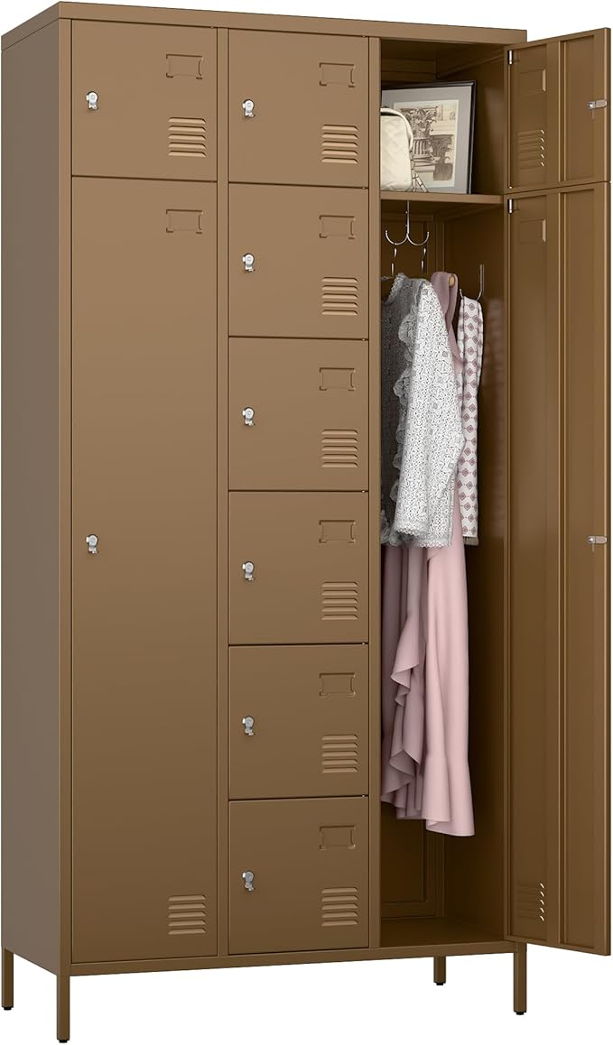 METAN Metal Locker for School Office Gym Bedroom, 10 Doors Steel Storage Locker Cabinet for Employees, Industrial Storage Locker, Assembly Required (Khaki)