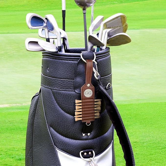 Personalized Golf Tee Holder, Leather Custom Monogram Name Golf Bag Accessory, 3 Colors Gifts for Men Women Dad Mother