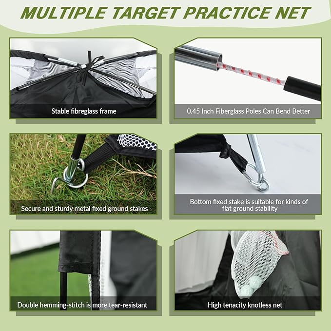 Golf Net, 10x7FT Golf PracticeNet with Swing Mat, Golf Hitting Net for Backyard Driving, Indoor/Outdoor Training Chipping Aid Nets with Targets, Gifts for Men/Dad/Him