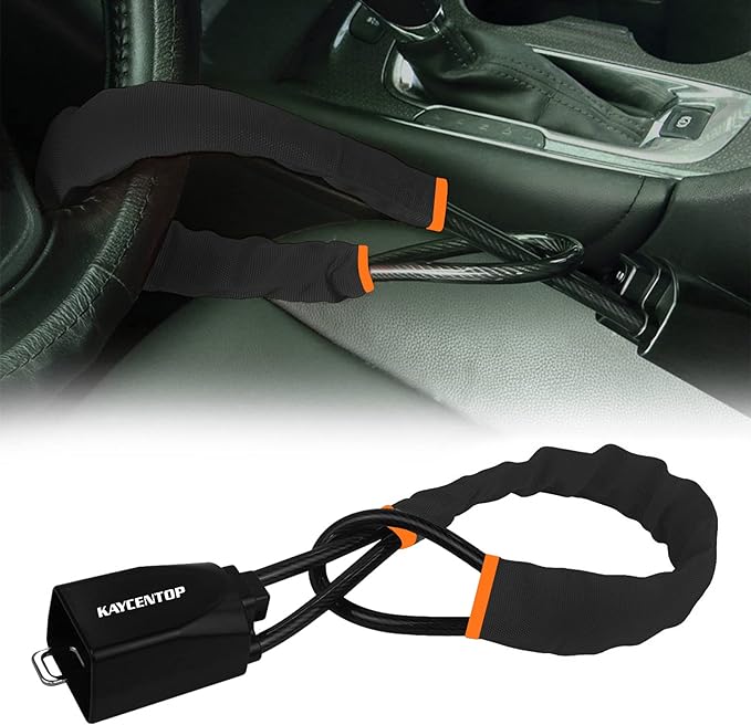 KAYCENTOP Car Steering Wheel Lock, Seat Belt Lock, Anti-Theft Device, Max 17 Inch Length, Small and Light-Weight, Multi-Functional, Fit Most Vehicle, SUV, Golf Cart Security (Black)