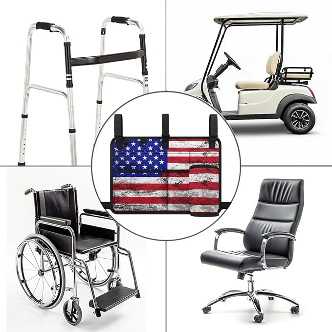 American Flag Golf Cart Bag, Golf Cart Rear Seat Organizer with Open Pockets for Golf Balls & Bottles