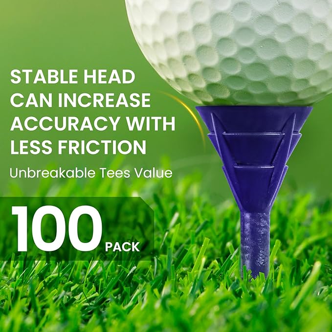FINGER TEN Unbreakable Golf Tees Plastic 3 1/4 inch Value 50/100 Pack, Low Friction & Low Ball Spin Long Tees to Improve Distance & Accuracy, Durable Tees with Assorted Colors to Practice