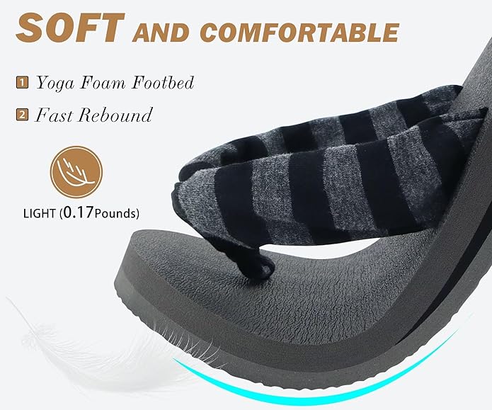 KuaiLu Flip Flops for Women with Arch Support Yoga Mat Comfortable Summer Beach Walking Thong Cushion Sandals Slip On Indoor Outdoor