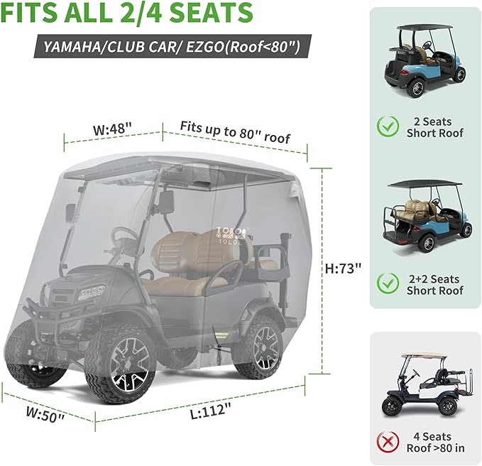 10L0L Heavy Duty 650D Golf Cart Cover for 2/4/6 Passengers EZGO, Club Car and Yamaha, All Weather Outdoor Protection Weatherproof