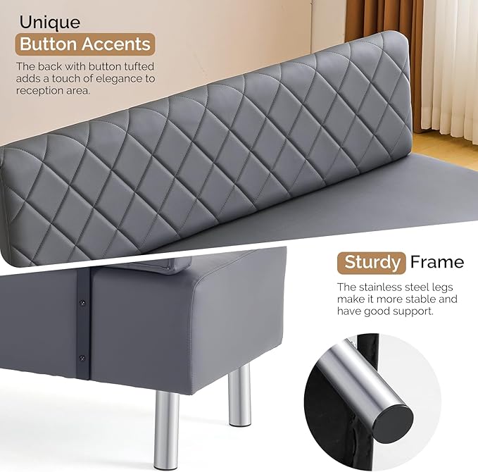 OmySalon Waiting Room Bench with Back, 58.6’’ Office Guest Chair Upholstered Reception Seating, Lobby Furniture for Beauty Salon Barbershop Airport Bank Hall Room Conference, Gray