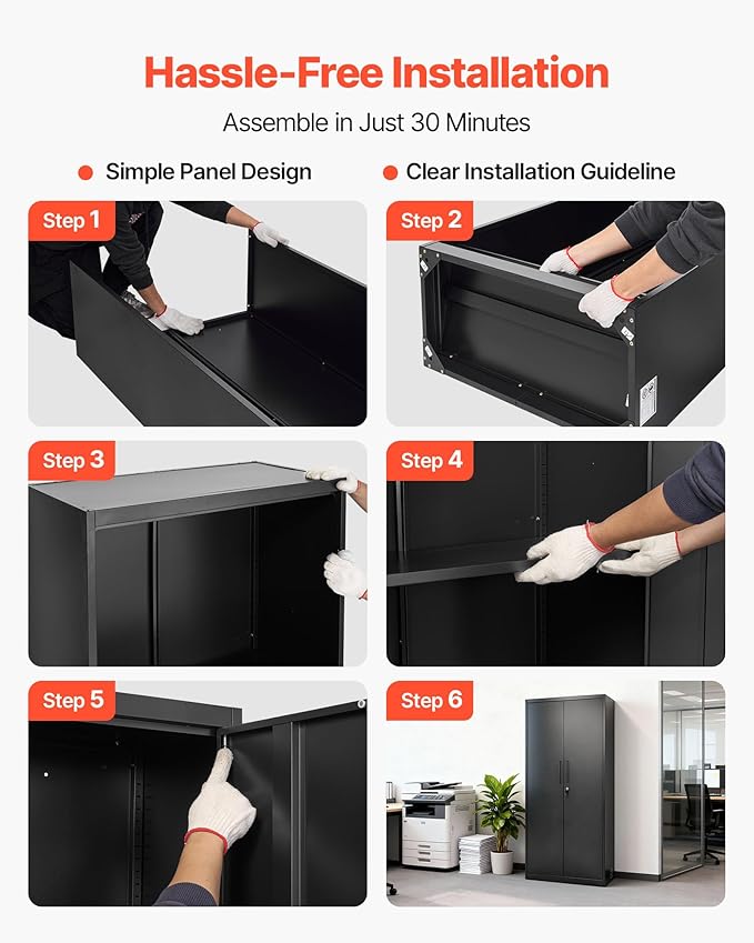 VEVOR Metal Storage Cabinet, Steel Garage Cabinet with Lockable Magnetic Doors and Adjustable Shelves, 2 Keys, 5-Tiers Tall Tool Cabinet Locker for Home, Office, Pantry, Warehouse, Laundry, Black