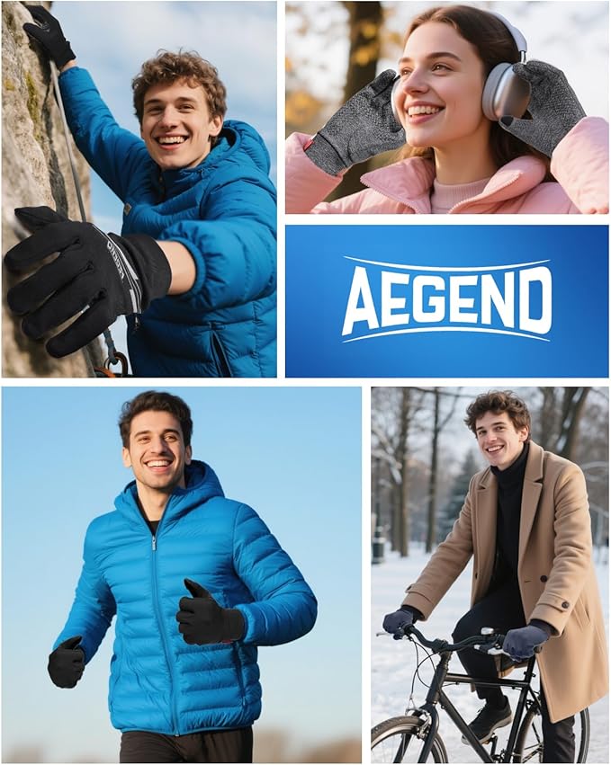 Aegend Lightweight Winter Gloves for Men Women, Warm Running Gloves Touchscreen Thermal Glove Liners for Cold Weather Driving, Cycling & Hiking, Non-Slip, Elastic Cuff, Stretchy, Durable