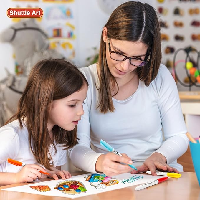 Shuttle Art 48 Colors Permanent Markers, Fine Point, Assorted Colors, Works on Plastic,Wood,Stone,Metal and Glass for Doodling, Coloring, Marking
