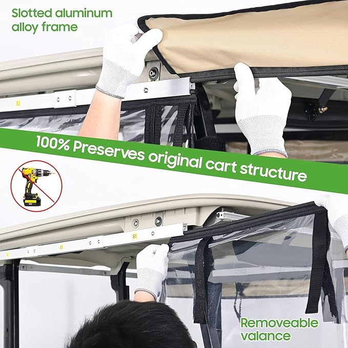 10L0L 3-Sided Track Style Golf Cart Enclosure fit 2 Passenger Yamaha G29 Drive,Waterproof 600D Oxford Cloth Yamaha Rain Cover with Aluminum Pre-Drilled Track,Clear PVC Windshield-Blue Valance