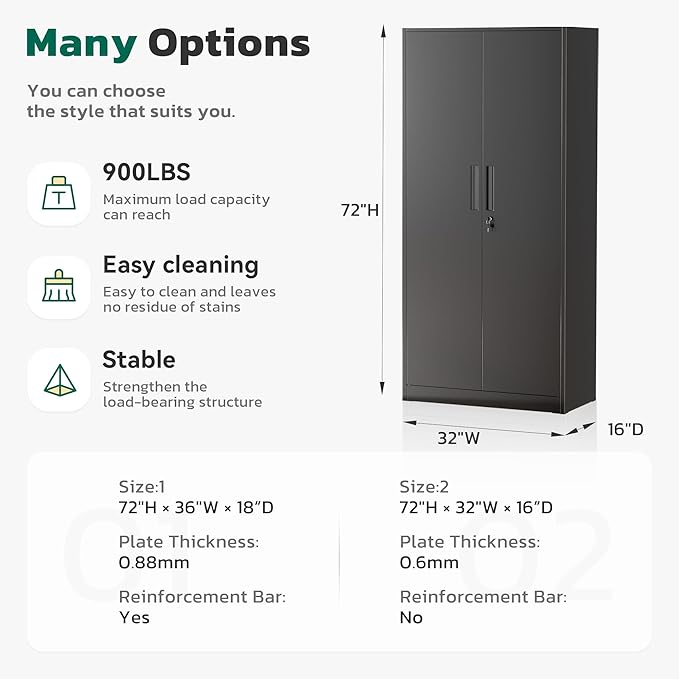 Greenvelly Metal Lockable Storage Cabinet, 72”Black Locked Storage Cabinet with 2 Doors and 4 Adjustable Shelves for Office, Home, Garage, Pantry (Assembly Required, 16”D)