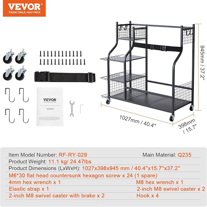 VEVOR Golf Bag Organizer, Golf Bag Storage Rack Stand Holder, Sports Equipment Storage Rack, Golf Storage Organizer for Garage, Sports Gear, Toys Storage Rack Hooks