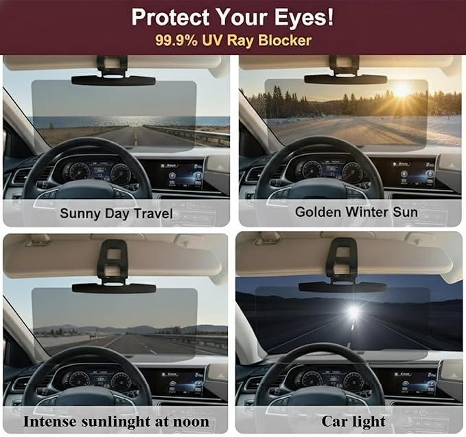 Sun Visor Extender for Car Upgraded UV400 Polarized Anti-Glare Adjustable Universal Car Visor Extender Sun Blocker for Sedan SUVs Easy Install Safe Driving