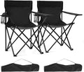 2 Pack Lightweight Portable Camping Chairs Folding Lawn Chair Outdoor Beach Chair with Cup Holder & Carry Bag for Outside Sports, Fishing, Hiking, Travel, Picnic, Backyard（Black）