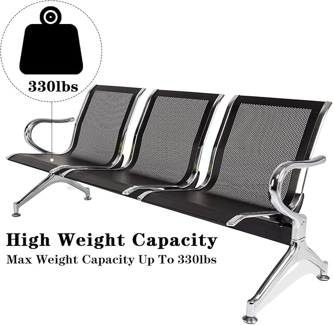 Waiting Room Chair Bench - 5-Seat Waiting Room Bench with Arms Airport Reception Bench Guest Reception Chairs Lobby Bench Waiting Area for Airport Market Bank Hospital School, Black