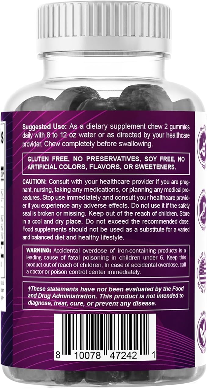 Vitamatic Iron 65 mg Gummies Supplement for Women & Men - 60 Vegan Gummies - Great Tasting Iron Gummy Vitamins with Vitamin C (3)