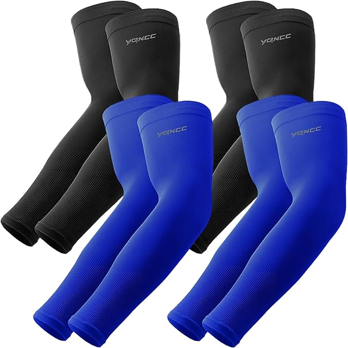 YQXCC 4 Pairs Arm Sleeves, Cooling UV Sun Protection Sports Compression Sleeves for Men Women, Golf Basketball Arm Sleeves