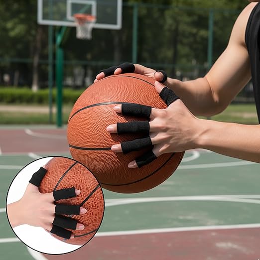30 Pcs Finger Compression Sleeves, Elastic Fingers Support Protector, Finger Protector for Trigger Fingers Arthritis Swelling Basketball Sport, Breathable Elastic Pain Relief (Black, Blue, Beige)