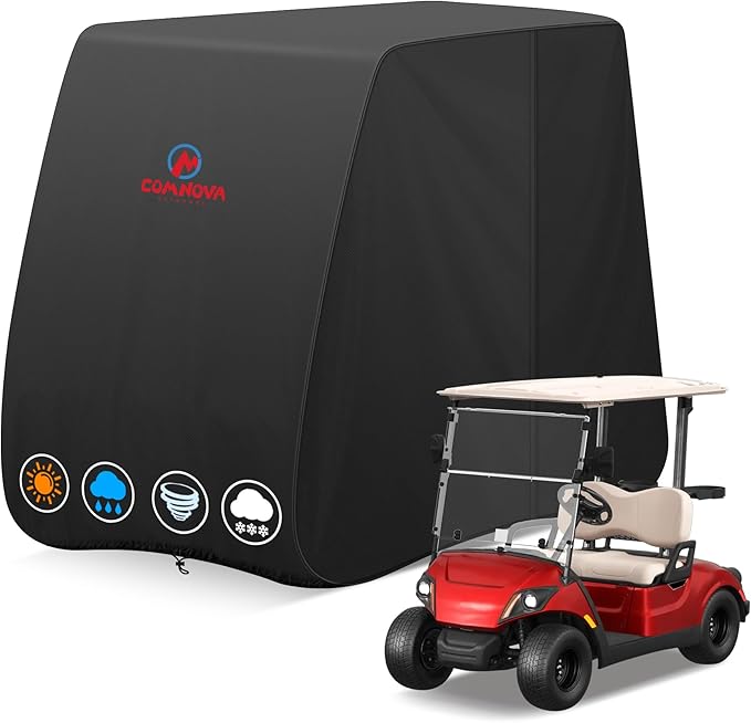 Comnova Golf Cart Cover 2 Passenger - 600D Waterproof Golf Carts Enclosure with Zipper, Windproof & UV Resistant, Outdoor Golf Cart Cover Universal Fit EZGO, Club Car, Yamaha up to 95"L x 48"W x 66"H