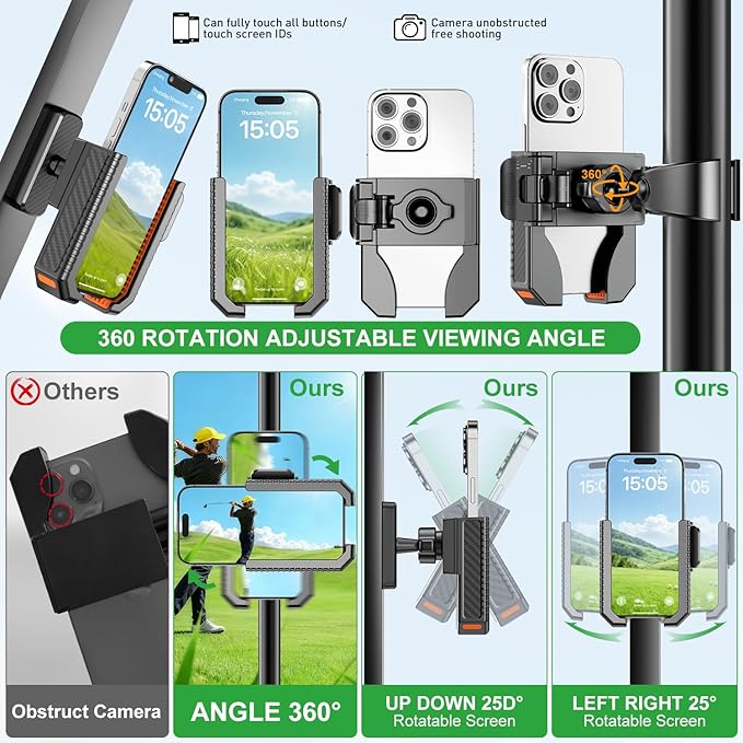 2-in-1 Golf Cart Phone Holder Mount[Magnetic Base&Vise Clamp] Compatible with All 4.5-7" Smartphones (iPhone/Galaxy/Google).Universal Fit for Golf Accessories,EZGO/Club Cars/Yamaha/Golf Cart