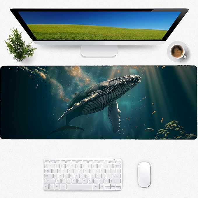 Killer Whale Gaming Mouse Pad, Desk Mat, Non-Slip Rubber Base Cool Aesthetic MousePads for Computer Laptop Keyboard Office School Home Desktop Accessories Decor 31.5" x 11.8"