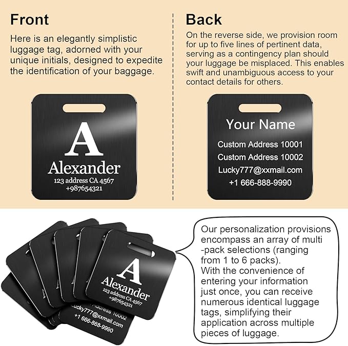 Customized Stainless Steel Luggage Tags: Personalize Your Suitcases, Backpacks, and Bags with Your Text - Custom Initial Text Name ID,Number