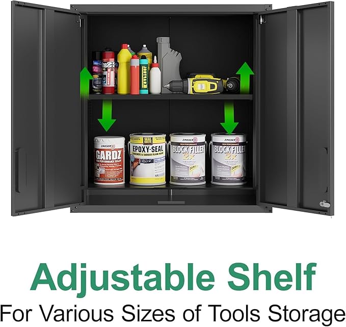 Metal Tool Cabinet,Garage Storage Cabinet System,Wall Cabinet & Locking Rolling Tool Cabinet with Doors and Adjustable Shelves,Steel Tool Cabinets for Home (2 Pcs-Wall-Style CC, Black)