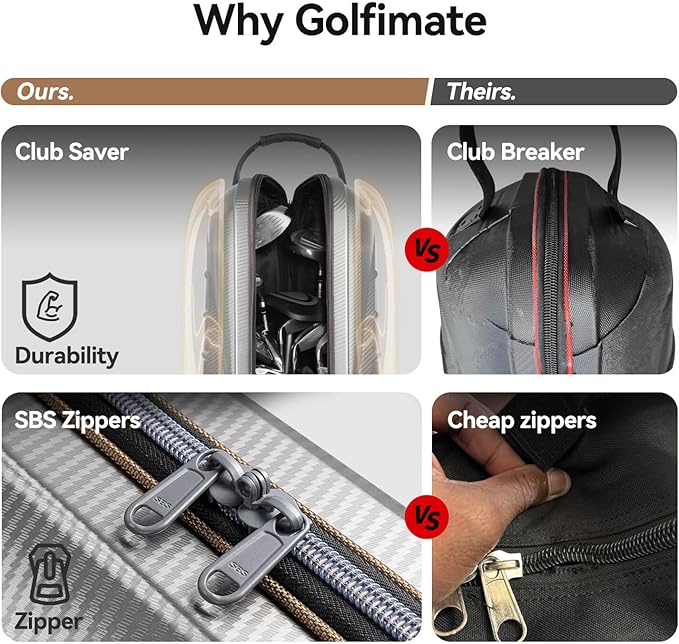 Golf Travel Bag for Airlines with Carbon Fiber Look Hard Top, Protective Club Traveling Cover with Wheel, Golf Club Carrier Case for Airplanes, Thick Padding, Durable Zippers, 2 Spacious Side Pockets