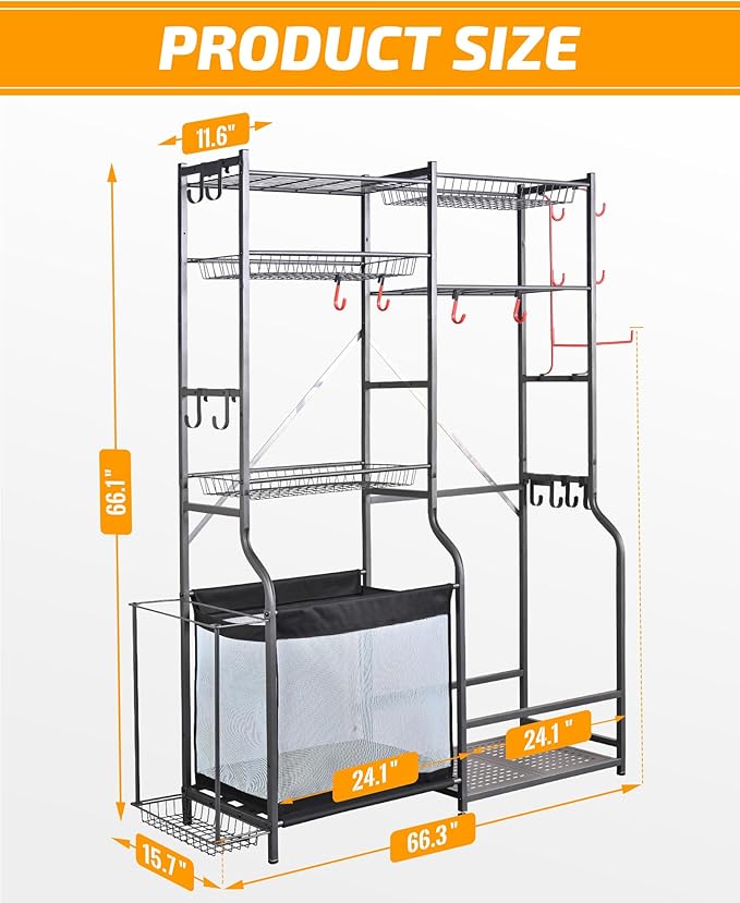 PLKOW Golf Storage Ball Rack Garage Organizer, 2 Golf Bag Organizer and Other Sports Equipment Organizer for Garage, Extra Large Size Sports Storage Rack for Garage