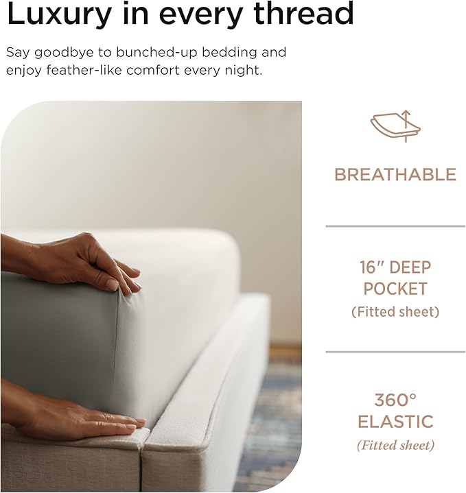 Threadmill Luxury 800 Thread Count Queen 100% Cotton Sheets - Moonrock Grey Sateen Weave Bed-Sheets, Better Than Egyptian Cotton,4 Pc Solid Soft Bed Set, Fits 16" Deep Pocket