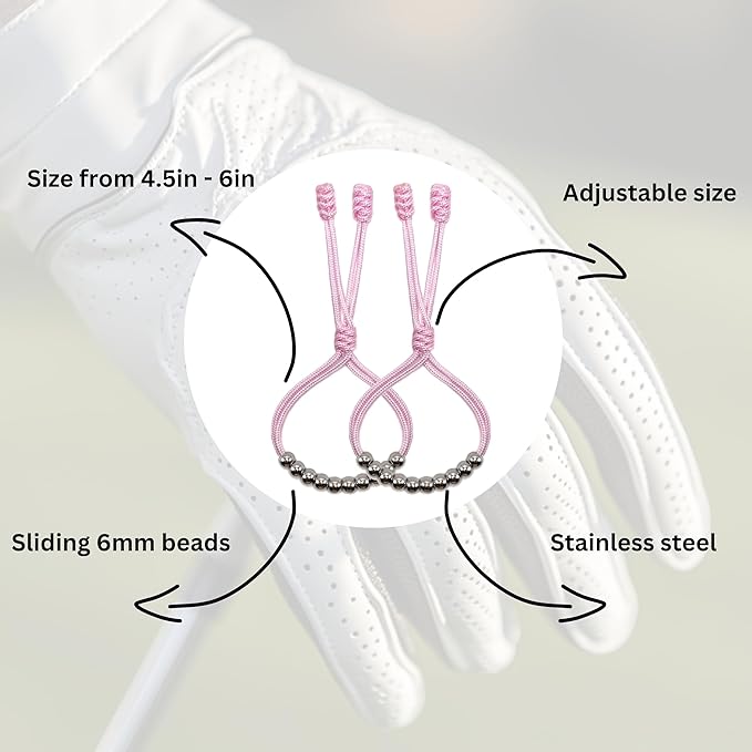 LAMIBEE Pack of 2 Golf Glove Bead Stroke Counter, 10 Stainless Steel Beads Score Counter for Gloves, Stroke Count Resizable Easy to Adjust Golf Round Scoring Tracker Accessory