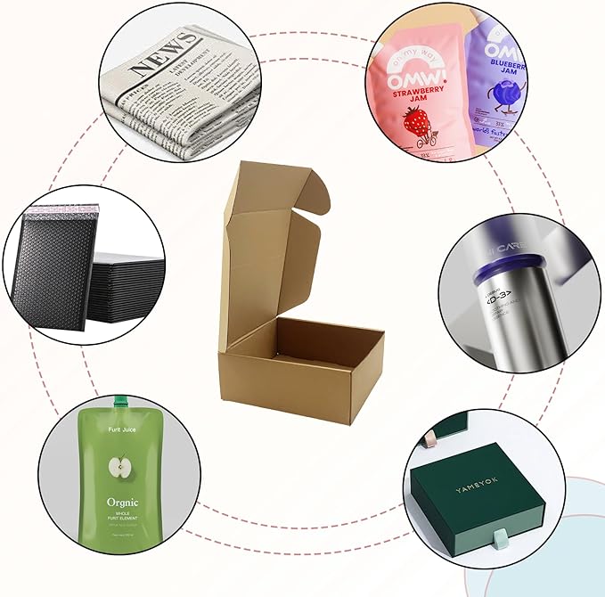 8x8x3 Inches Shipping Boxes Set of 25，Brown Cardboard Boxes Recyclable Corrugated Mailers for Small Business, E-commerce, Gift Packaging Storage Boxes Products Box Self-Locking Folding Boxes