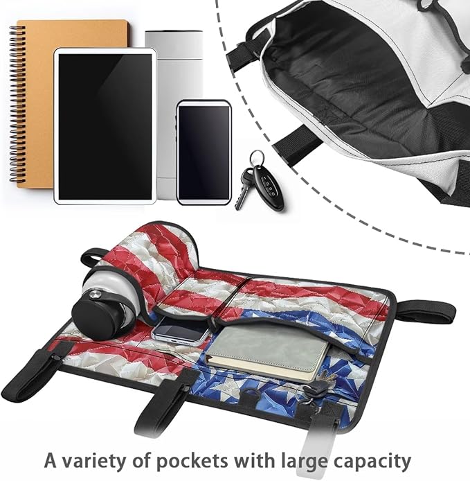 American Flag Golf Cart Bag, Golf Cart Rear Seat Organizer with Open Pockets for Golf Balls & Bottles