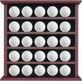 25 Golf Ball Display Case Wall Mounted -Mahogany Golf Ball Holder with Green Velvet Backing, Anti-Fall Slots, No Assembly Needed for Golf Souvenirs & Collectibles