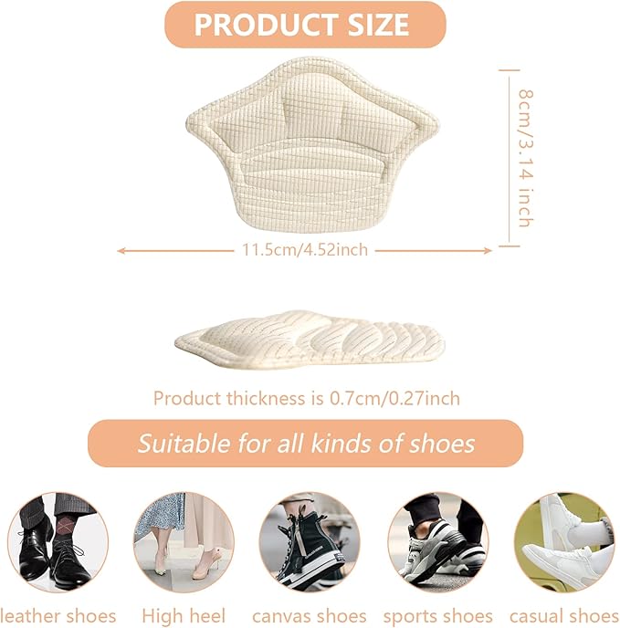 4 Pairs Shoe Guards, Back Heel Cushion Inserts, Loose Shoes Too Big, Reusable Adhesive Guards Liners Protect Improved Women Men Shoe Fit & Comfort (4 Black)