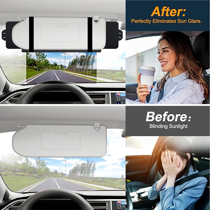 Veharvim Sun Visor Extender for Car with 2 Side Sunshade,(Polarized, UV400, Hook&Loop, Pc Lens), Visor Extender Attachment for Car Visor, Anti-Glare for Safe Driving