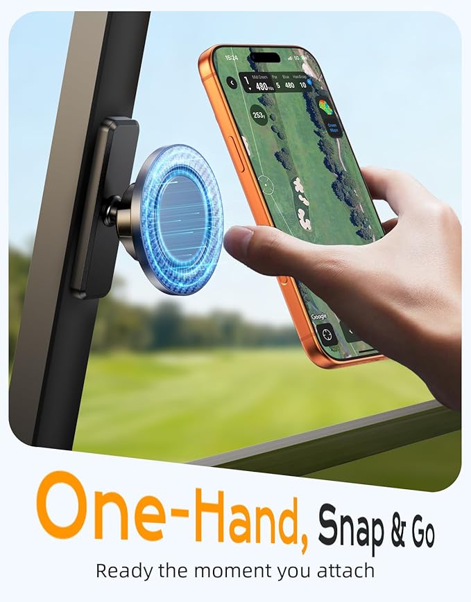 Magnetic Golf Cart Phone Holder, Strong Magnet Phone Mount Compatible with MagSafe iPhone 12-17 and Android, Fits EZGO, Club Car, Yamaha, Golf Cart Accessories Gift for Golfers Men Women