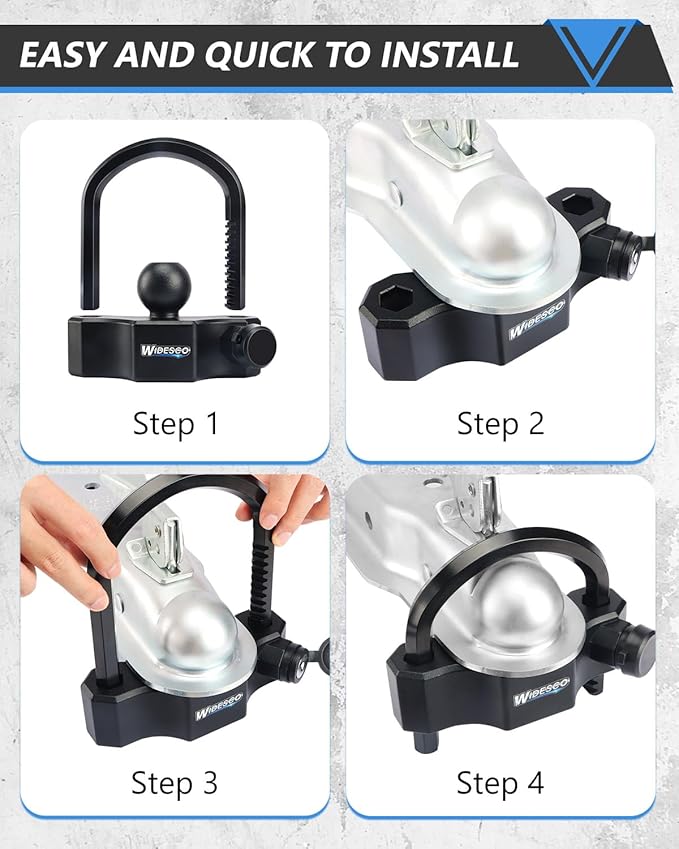 Trailer Lock Universal Trailer Hitch Locks, Adjustable Heavy-Duty Trailer Coupler Ball Lock Fit 1-7/8 Inch, 2 Inch, 2-5/16 Inch Couplers with 4 Keys Alike (Black,Pack of 2)