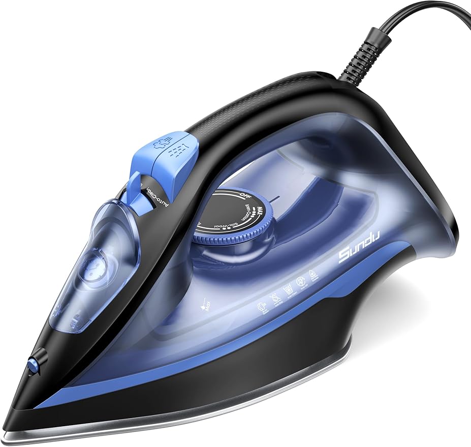 Steam Iron for Clothes, 500 Microsteam Holes, Ceramic Soleplate, 3-Way Auto-Off, Fast Heat-up, Burst of Steam, Precision Tip, Self-Clean, Anti-Calc, Steamer for All Fabrics
