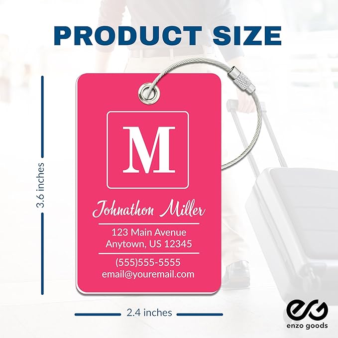Personalized Luggage Tag | 6 Pack | Custom Luggage Tags for Suitcases | Kids Backpack Tag | 10 Color Options & Choose Font, Font Color