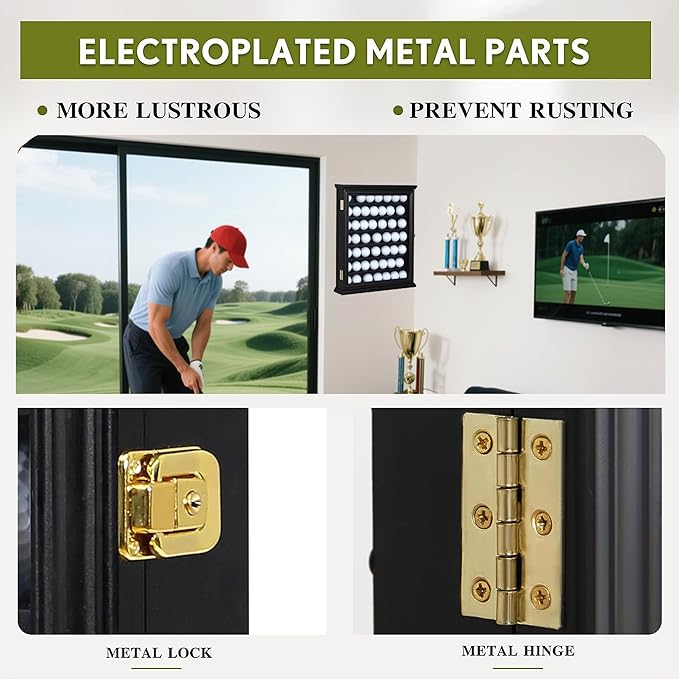 49 Golf Ball Display Case Wall Mount Cabinet Lockable Real Glass Door Solid Wood Frame 98 UV Protection Great Golfer Gift 17.4" H x 14.5" W x 3" D Indentations to Prevent Rolling