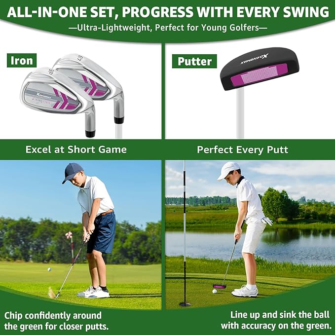 5/6 Pieces Kids Golf Club Set, Junior Golf Club Set Ages 4-12 Includes Stand Bag, 1# Drive, 5# Hybrid, 6/7#, 9/P# Irons and Putter Right Hand for Boys Girls