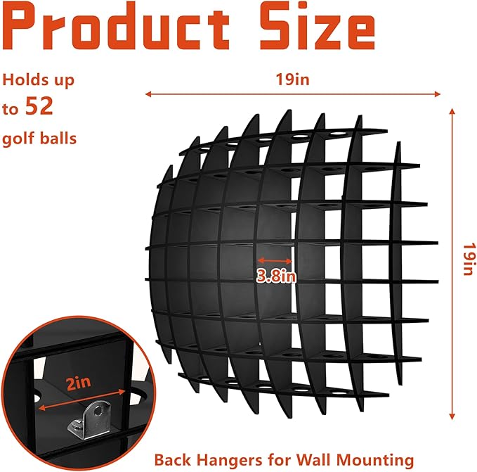 Golf Ball Display up to 52Pcs, Golf Ball Holder Wall Mounted, Golf Ball Rack for Golf Lovers (Black)