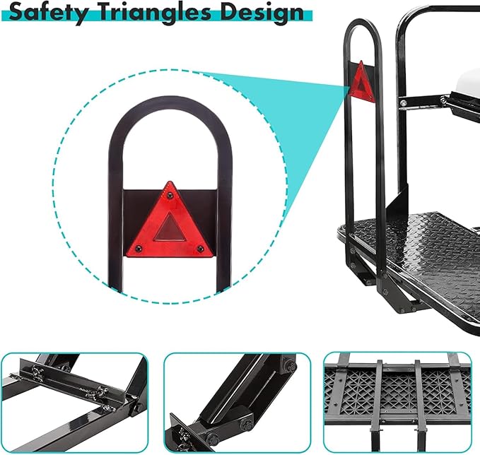 10L0L Universal Golf Cart Rear Safety Grab Bar w/Triangle Reflector Fit for Yamaha Club Car EZGO (2+2) /(4+2) Passenger Golf Cart Manual Hardware Included