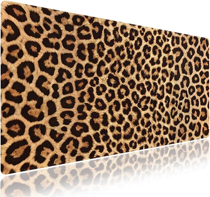 Wknoon. Extra Large Gaming & Office Mouse Pad (31.5" x 11.8") – Vintage Retro Leopard Print, Premium Anti-Slip XXL Desk Mat with Durable Stitched Edges