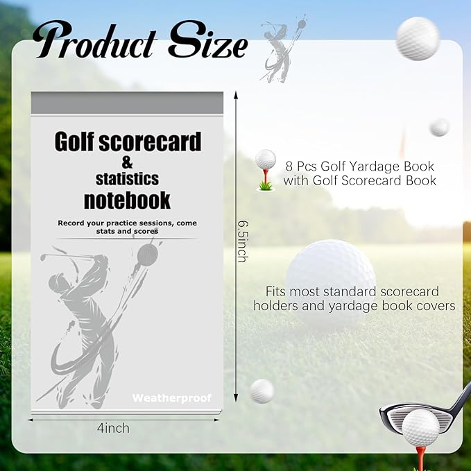 Glenmal 8 Pcs Golf Yardage Book with Golf Scorecard Book Notebook Pocket Size, Journal, Log Book, Score Book, Notepad for Golfers Men Women Golfing Game Scorebook Supplies